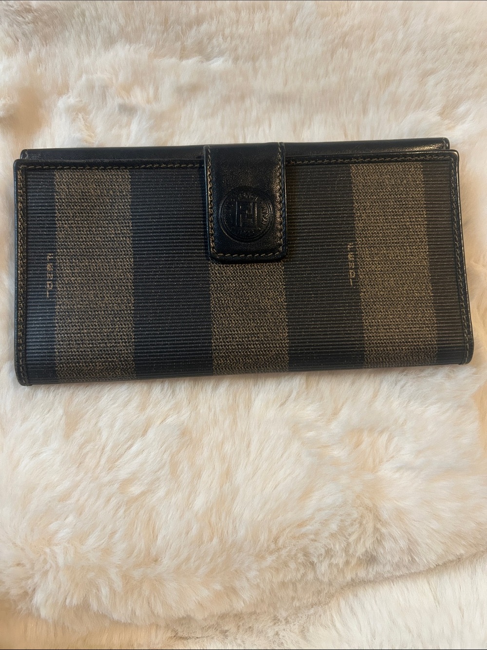 Fendi Black and Brown Striped Canvas Continental Wallet